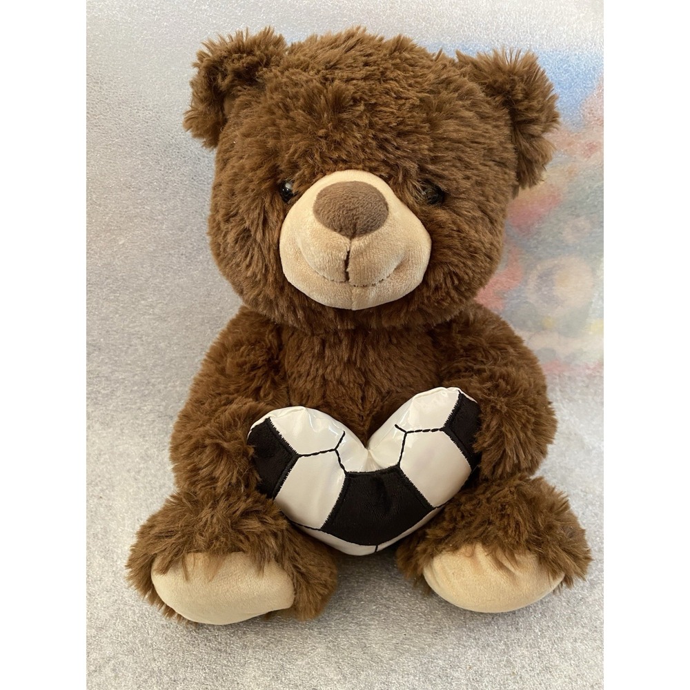KellyToy Bear w/Heart Shape Soccer Ball 12" Plush Stuffed Gift Boy Man Sport